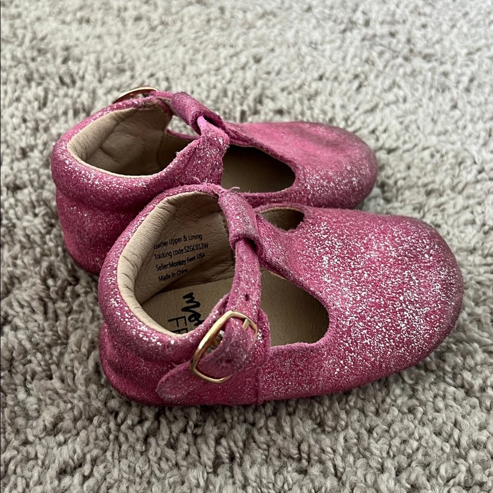 Monkey Feet Pink Glitter Mary Jane Moccasin Baby Walkers Shoes